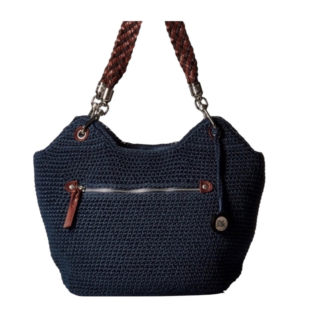 The Sak Vintage Y2K Indio Navy Blue Crochet Hobo Shoulder Bag Purse
